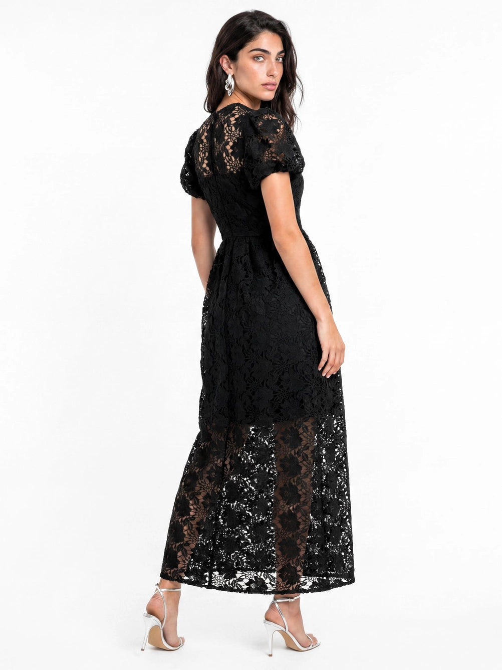 Lovedrobe Black Floral Lace Midaxi Dress