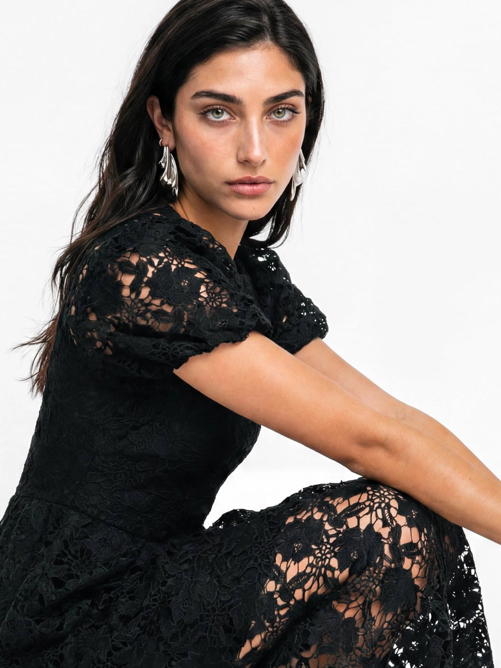 Lovedrobe Black Floral Lace Midaxi Dress