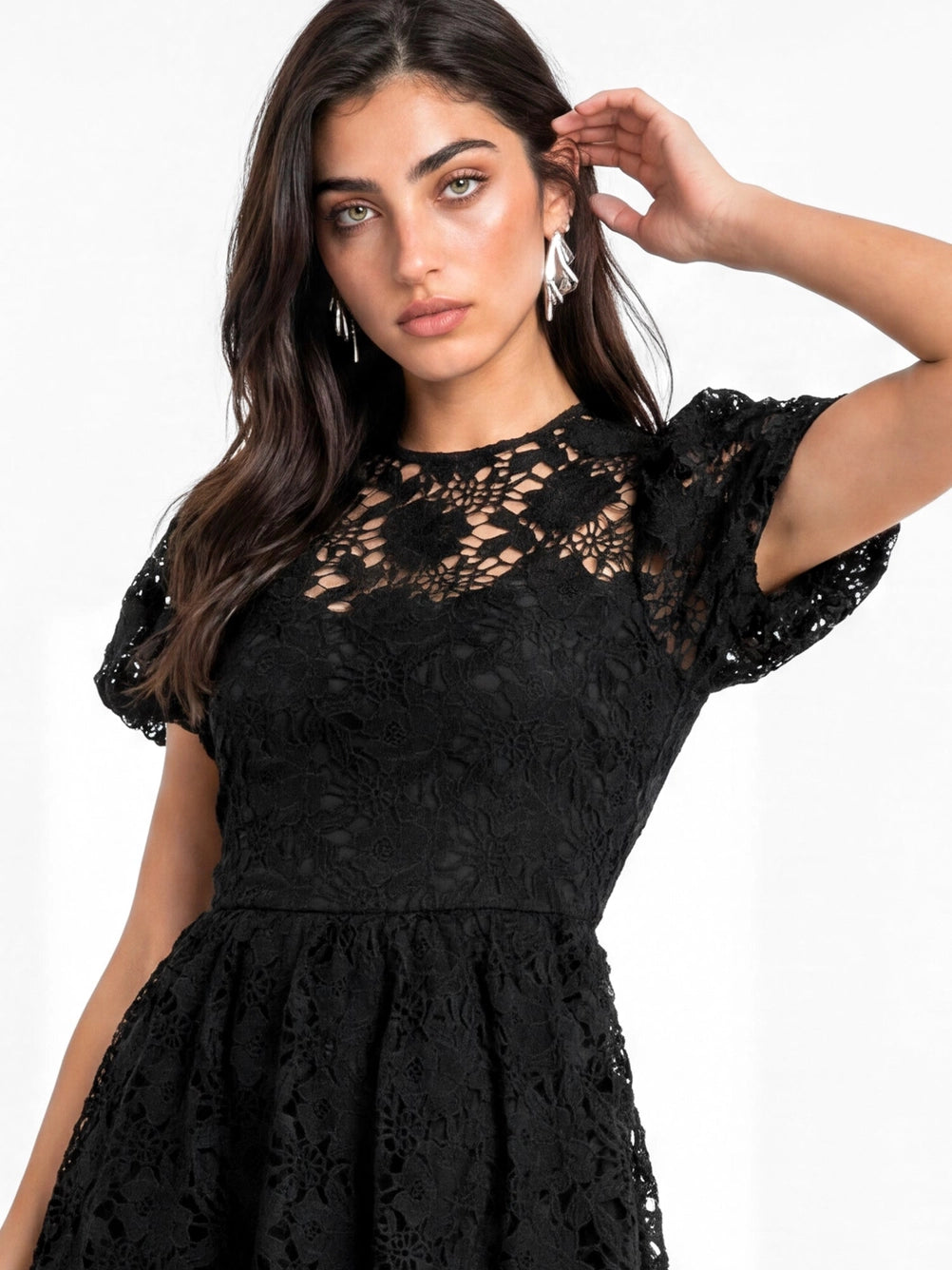 Lovedrobe Black Floral Lace Midaxi Dress