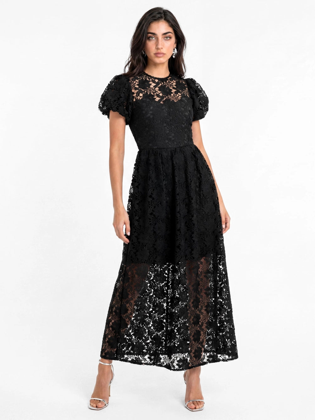 Lovedrobe Black Floral Lace Midaxi Dress
