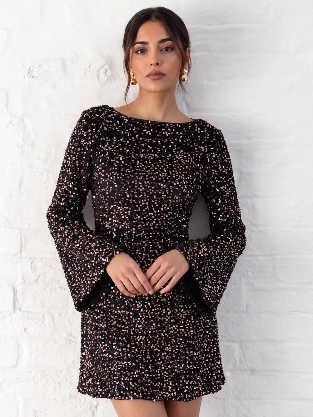 Lovedrobe Black Embellished Velvet Tie Back Swing Mini Dress