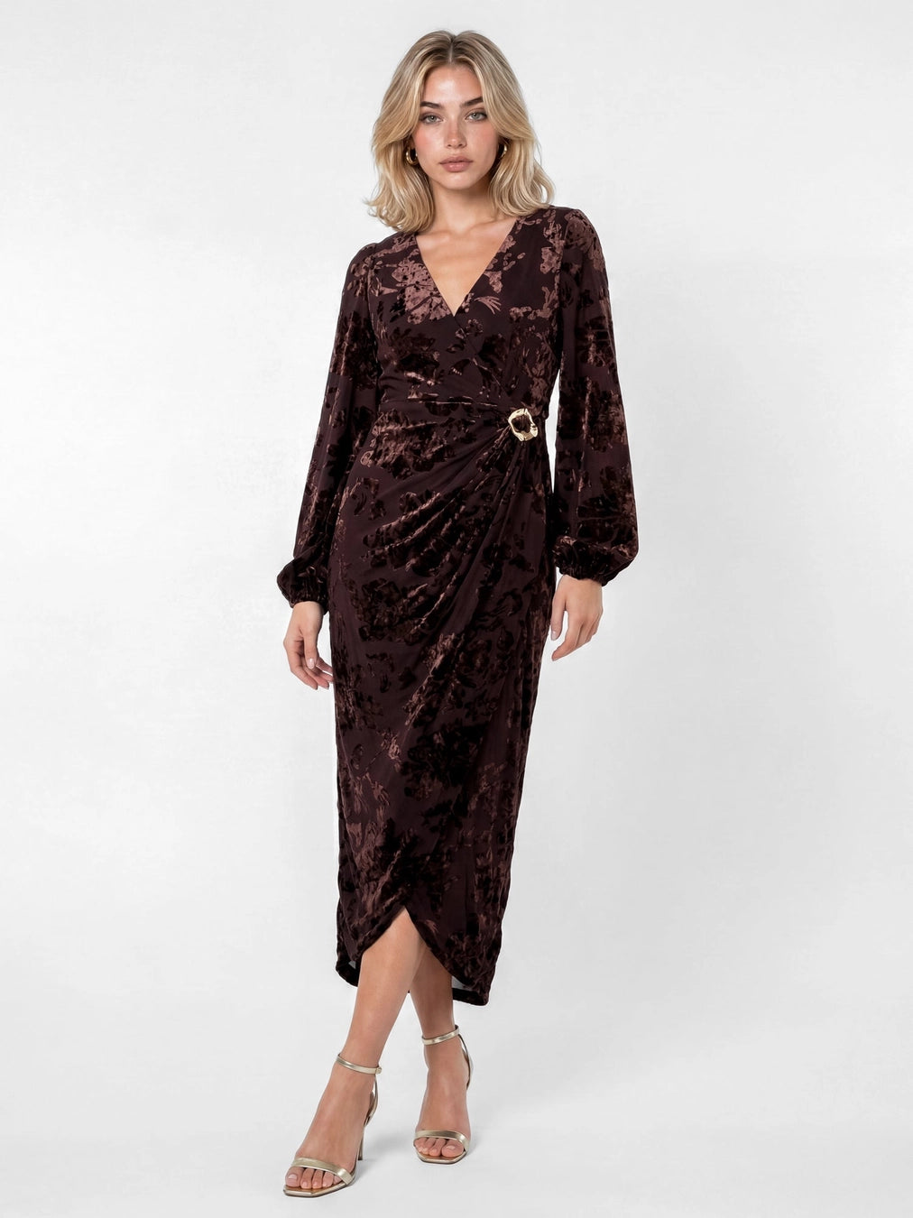 lovedrobe-brown-velvet-floral-wrap-midi-dress
