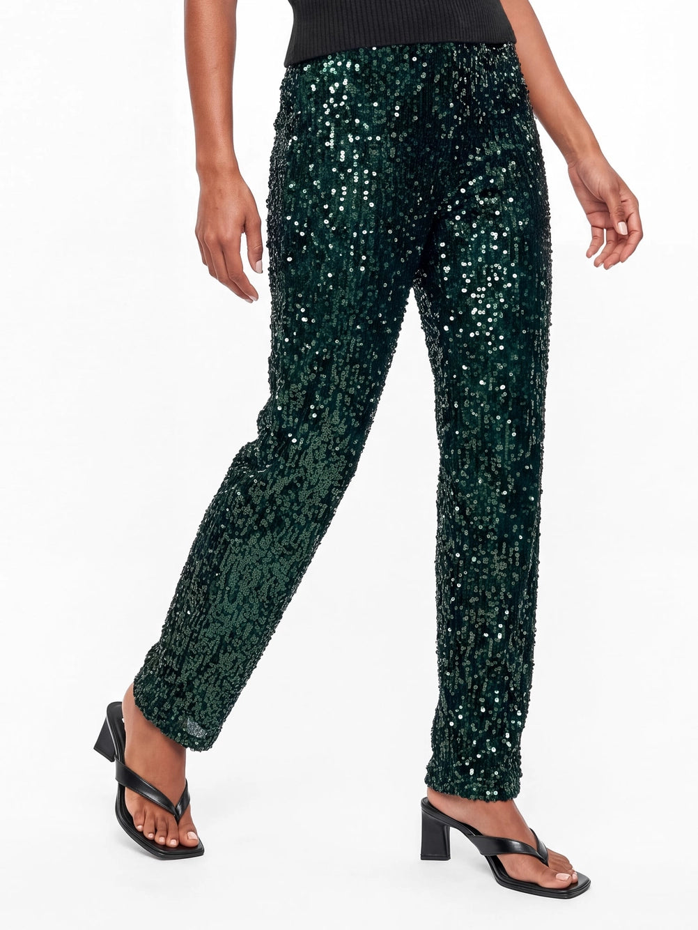 Lovedrobe Emerald Green Velvet Sequin Barrel Trousers