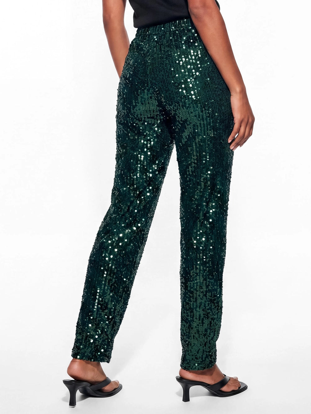 Lovedrobe Emerald Green Velvet Sequin Barrel Trousers