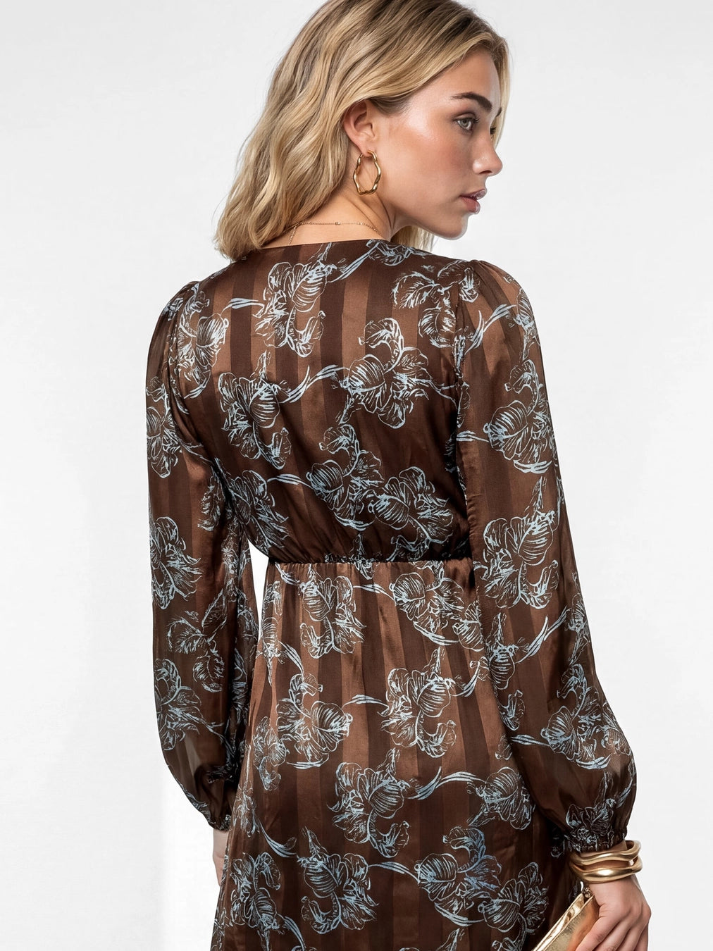 Lovedrobe Floral Print Burnout Satin Strupe Brown Midaxi Dress