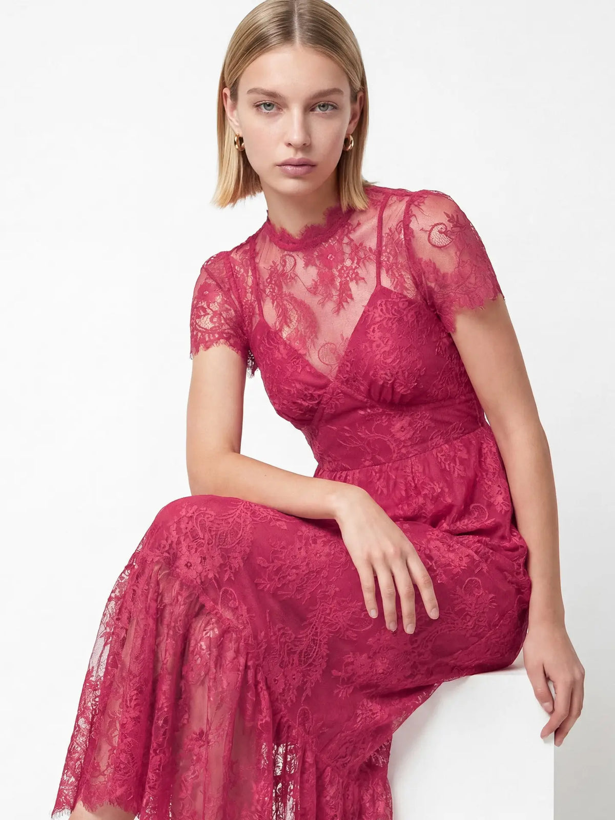 Lovedrobe Lace Pink Midaxi Dress