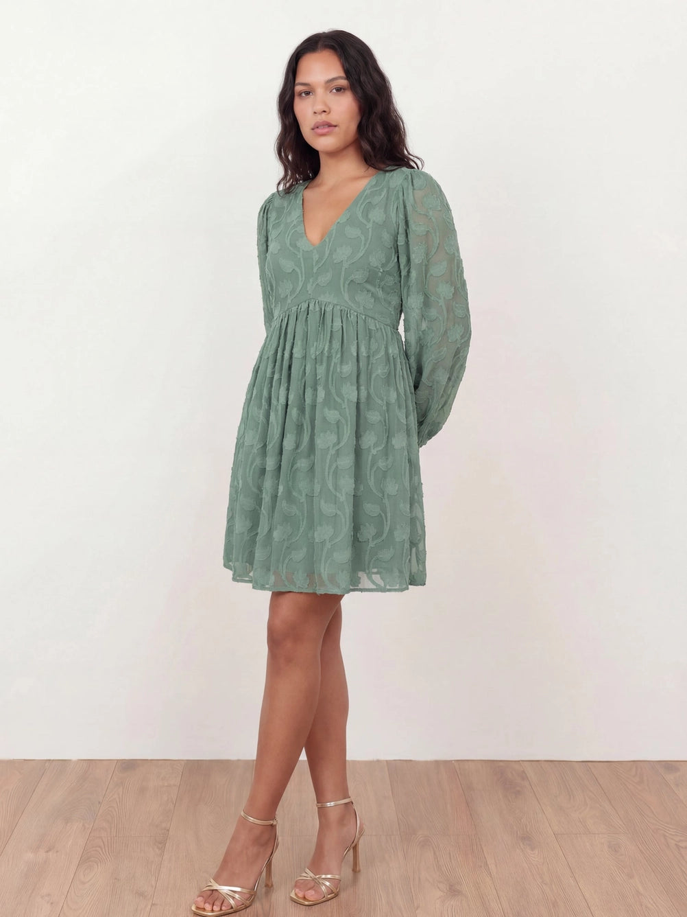 Lovedrobe Sea Green Long Sleeved Burnout Mini Dress