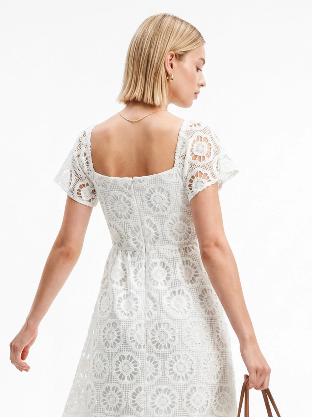 Lovedrobe Cream Floral Lace Square Neck Midaxi Dress