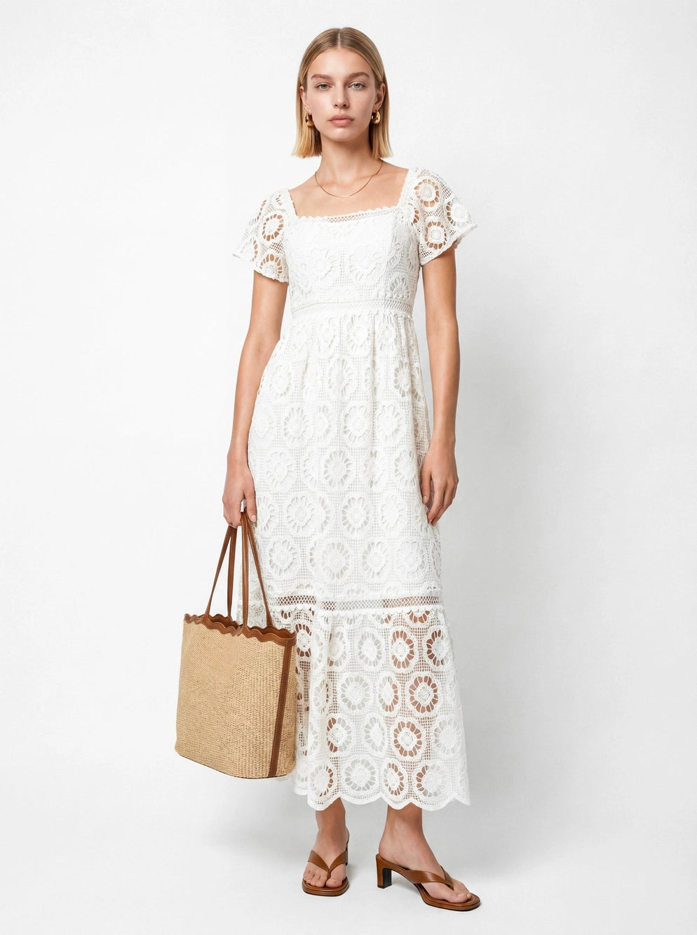 Lovedrobe Cream Floral Lace Square Neck Midaxi Dress Love My Apparel Lovedrobe Cream Floral Lace Square Neck Midaxi Dress Love My Apparel