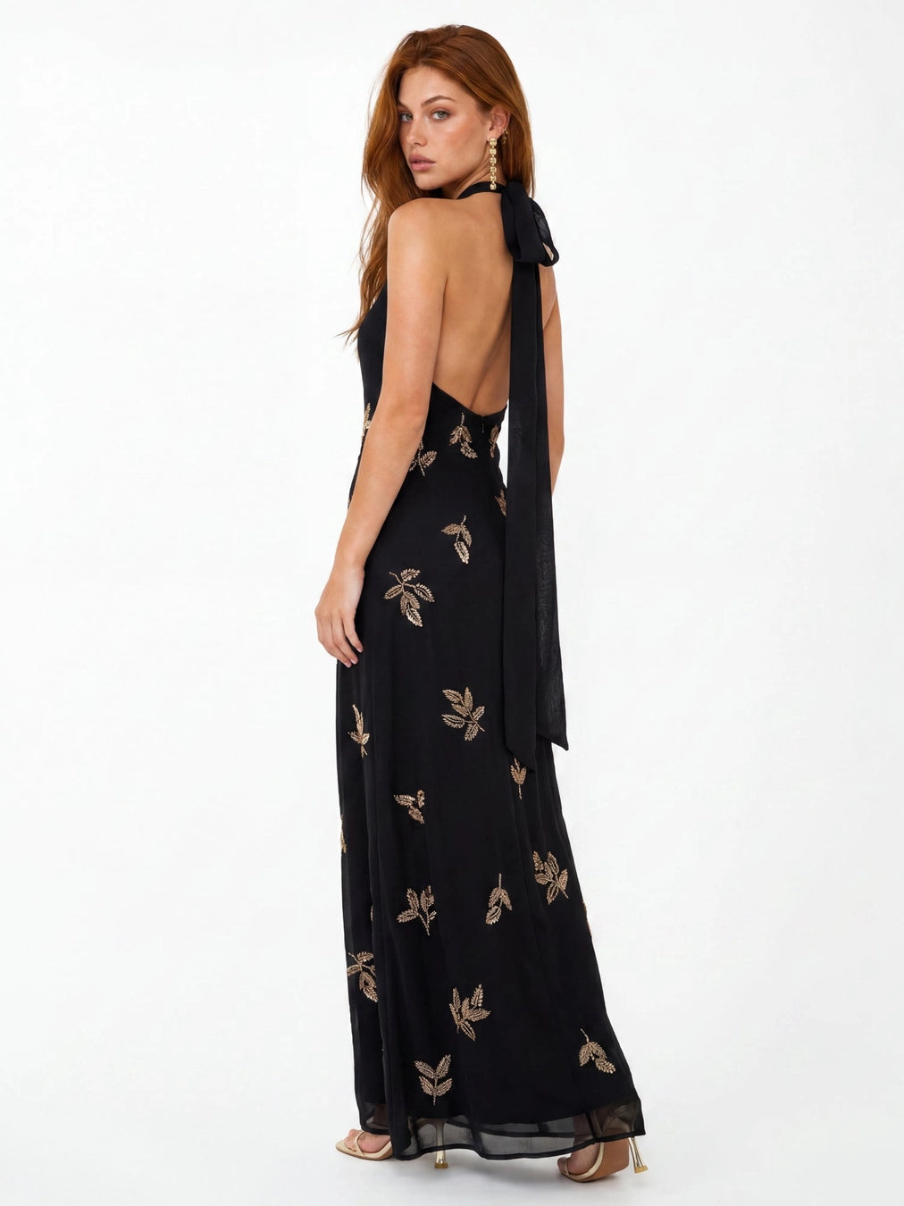 Maya Embellished Halterneck Black Maxi Dress