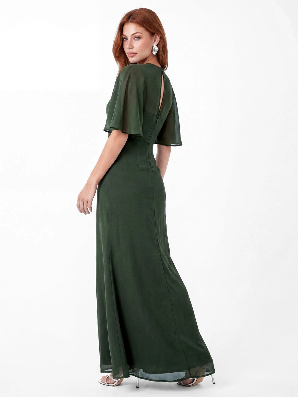 Maya Angel Sleeve Embellished Forest Green Maxi Dress