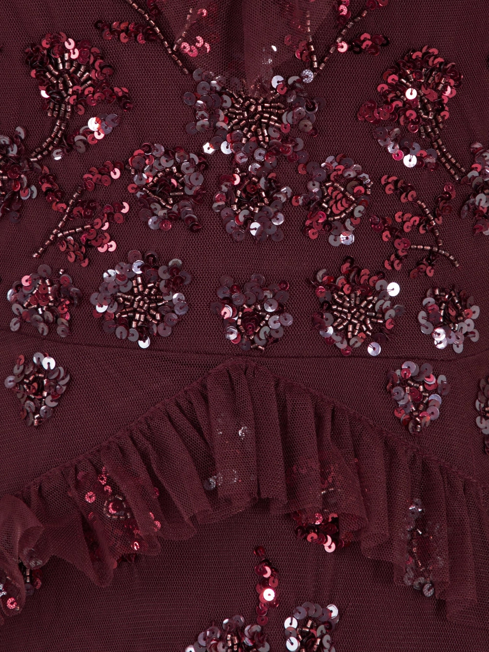 Maya Red Berry Embellished Angel Sleeve Ruffle Maxi Dress