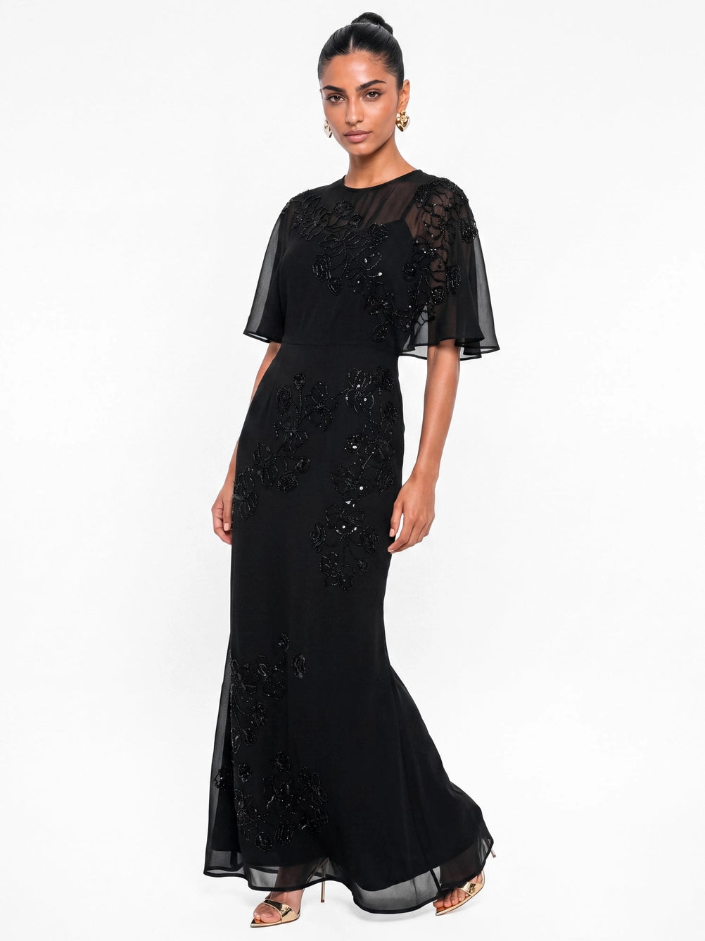 maya-black-embellished-angel-sleeve-maxi-dress
