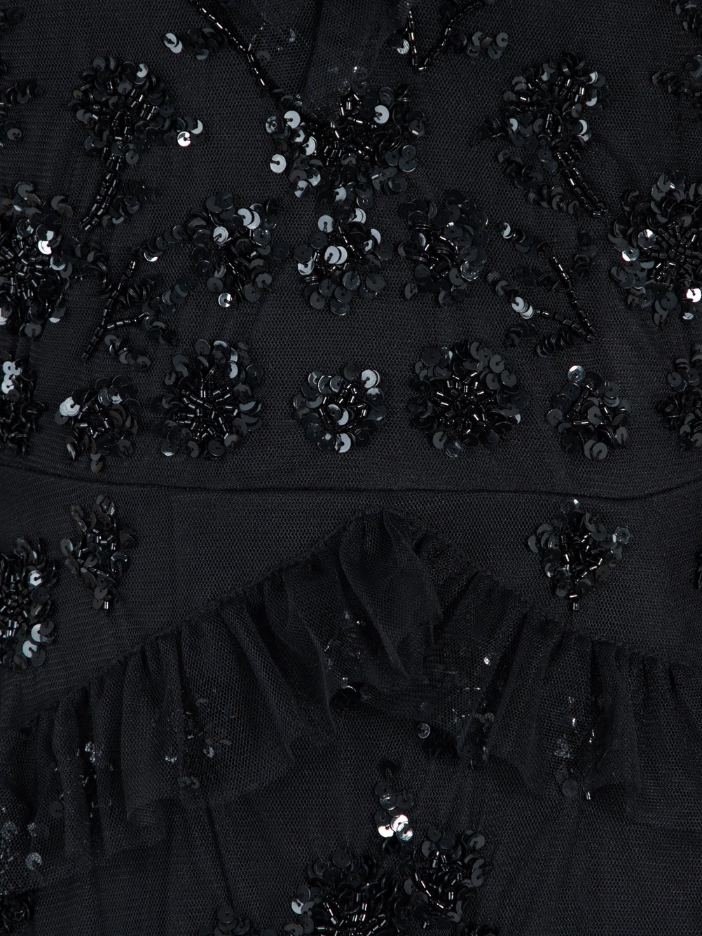 Maya Black Embellished Angel Sleeve Ruffle Maxi Dress