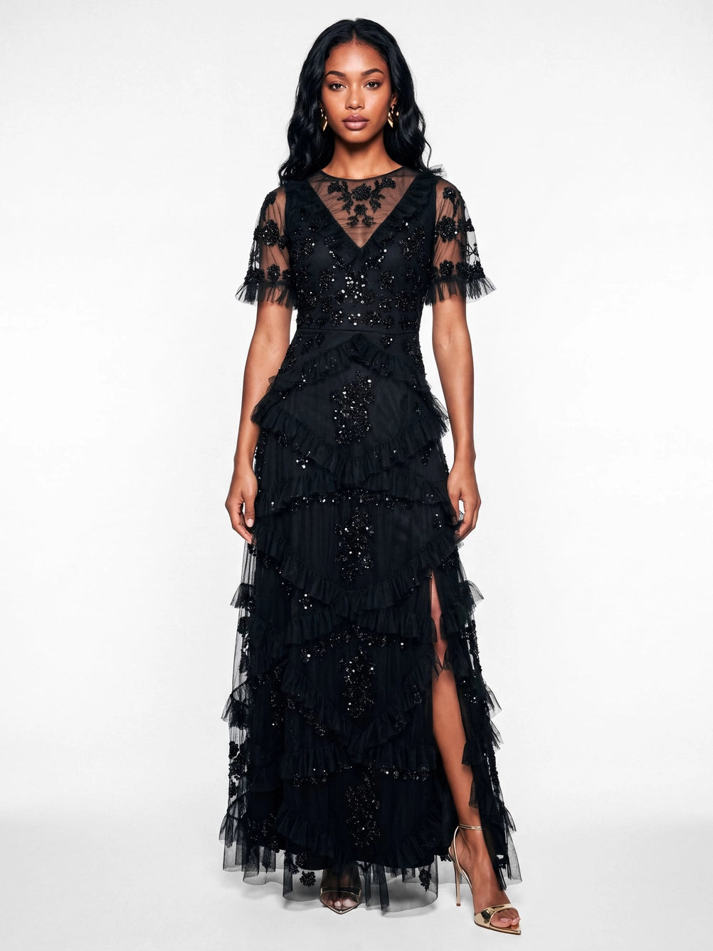 maya-black-embellished-angel-sleeve-maxi-slit-dress