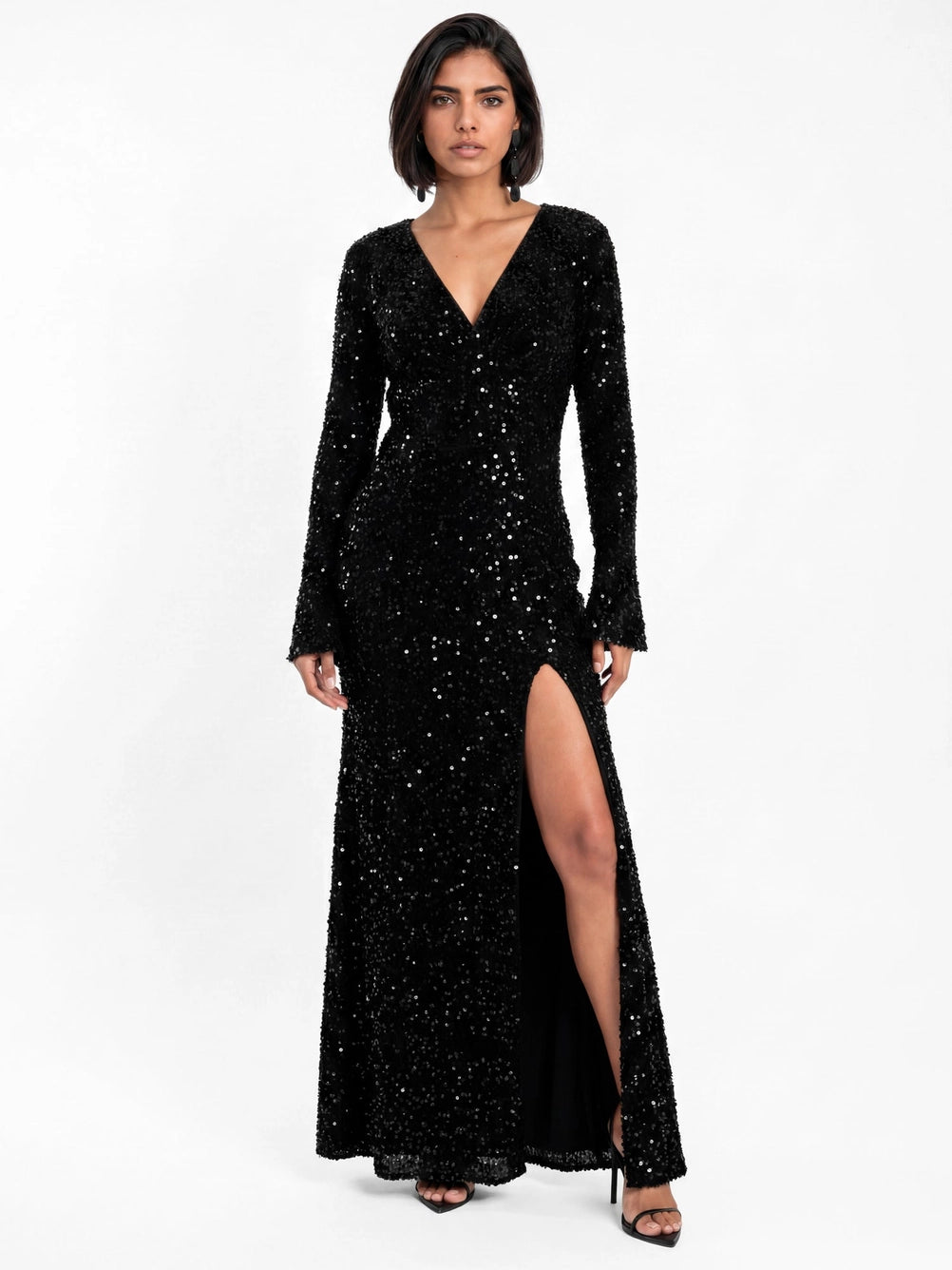maya-black-embellished-bell-sleeve-black-sequin-slit-maxi-dress