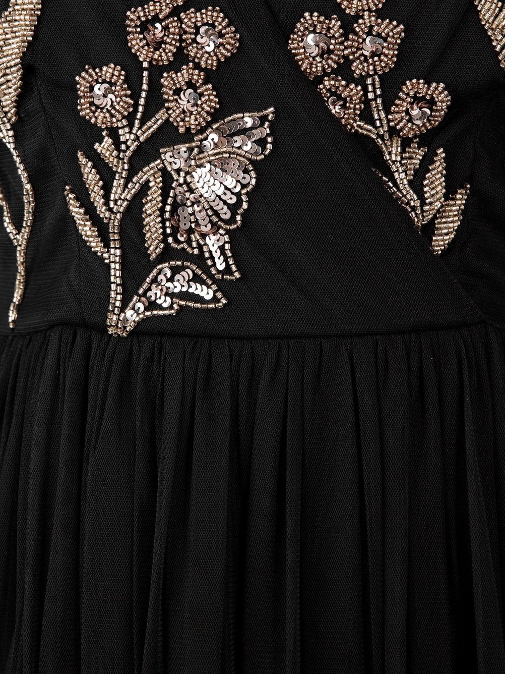 Maya Black Floral Embellished Faux Wrap Tulle Maxi Dress