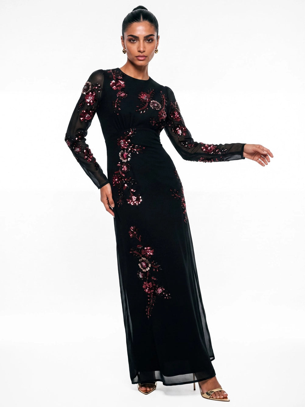 maya-black-floral-embellished-maxi-dress