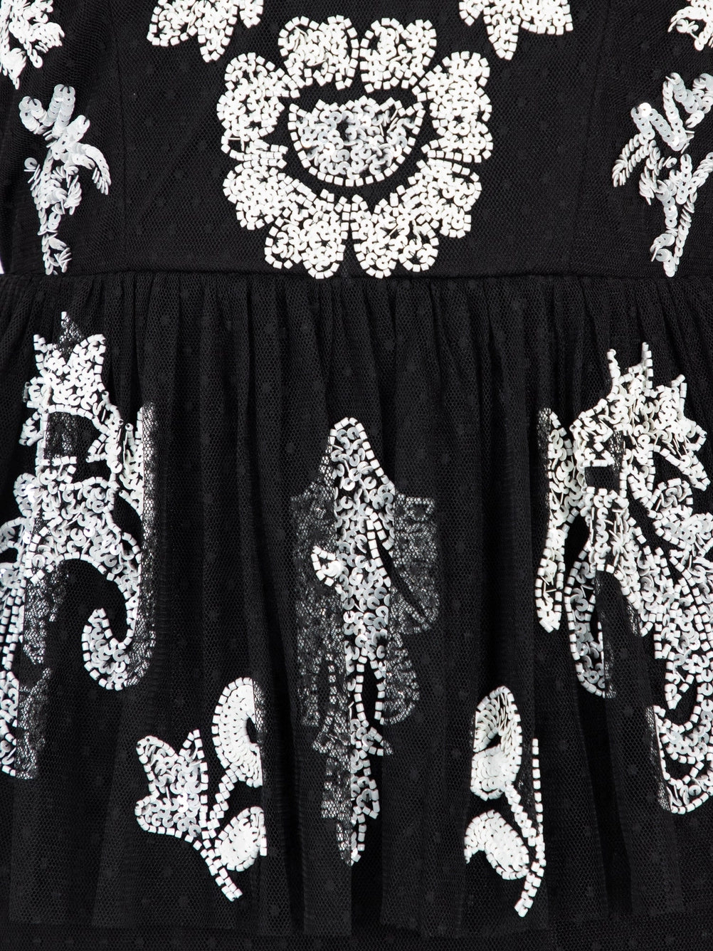 Maya Black Spot Mesh Embellished Tiered Maxi Dress