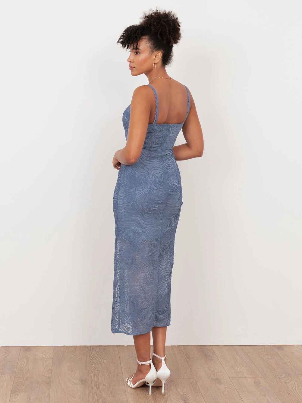 Maya Infinity Blue Textured Chiffon Bodycon Midi Dress