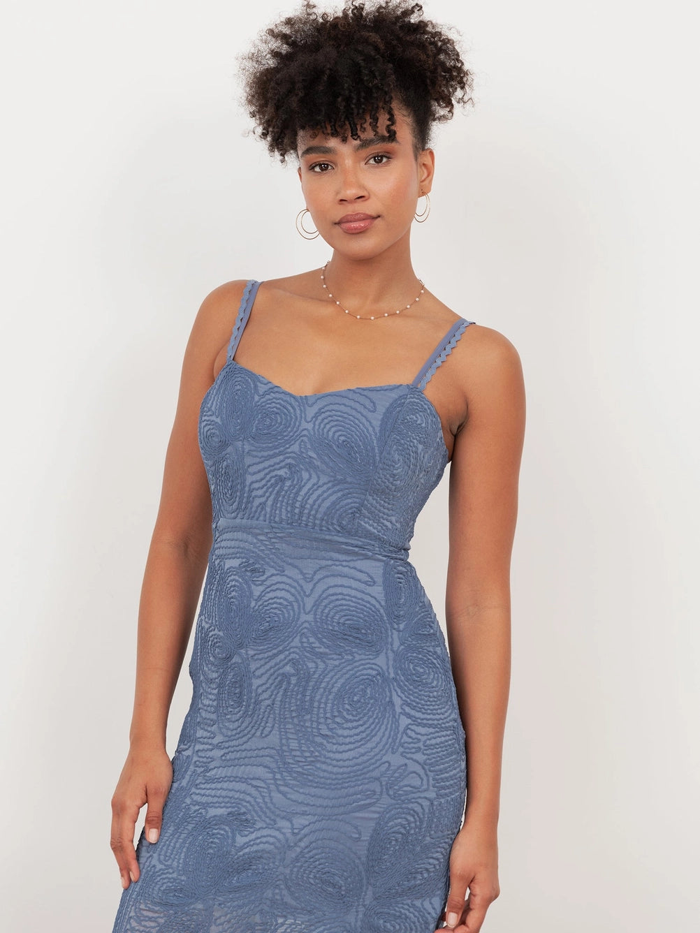Maya Infinity Blue Textured Chiffon Bodycon Midi Dress