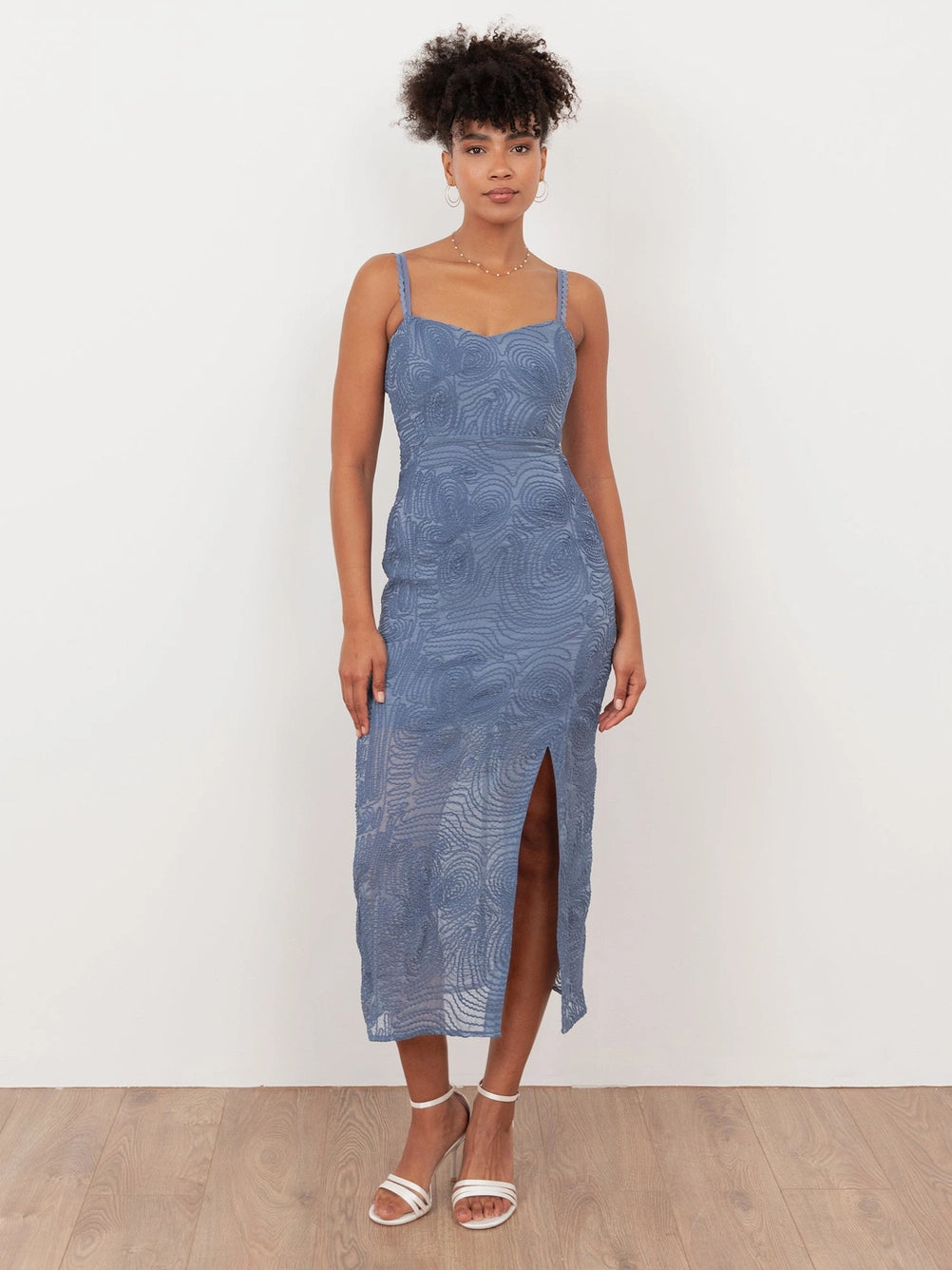 Maya Infinity Blue Textured Chiffon Bodycon Midi Dress – Love My Apparel