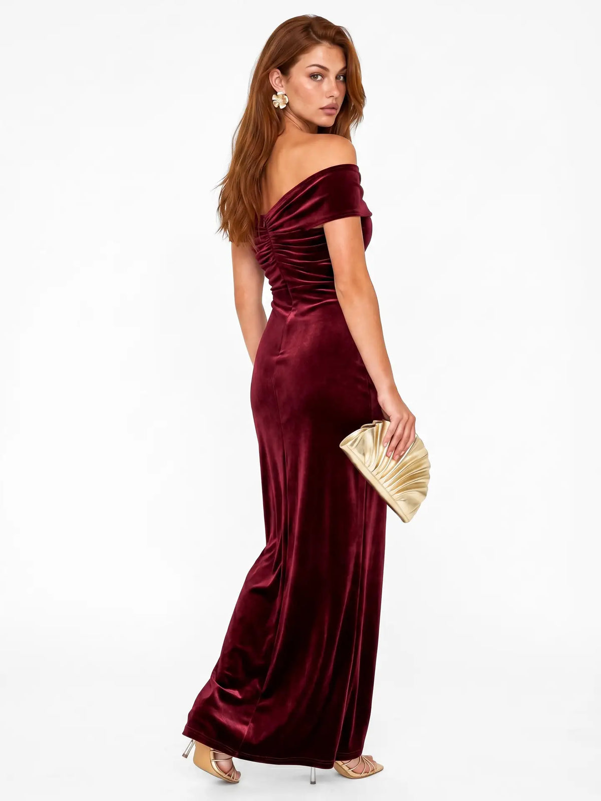 Maya Cranberry Twist Front Velvet Bardot Maxi Dress