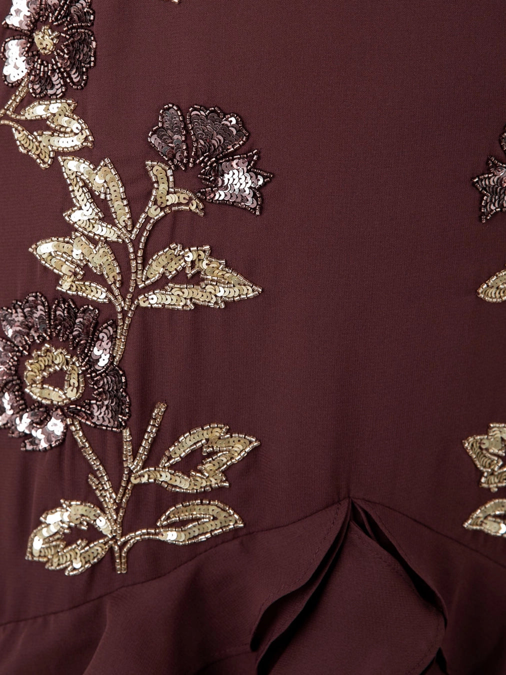 Maya Espresso Brown Cape Embellished Ruffle Detail Maxi Dress