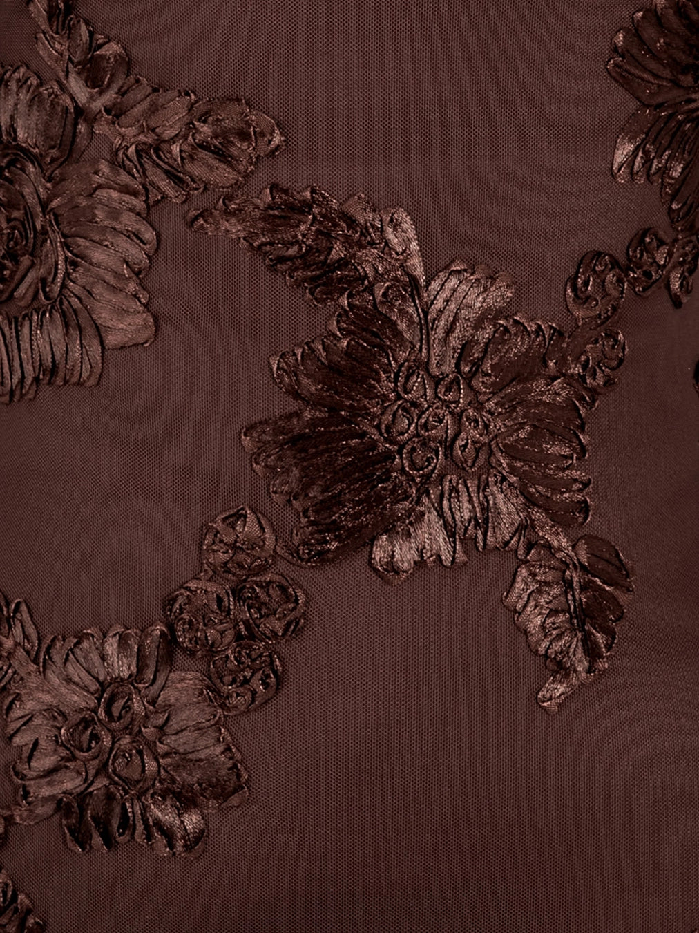 Maya Chocolate 3D floral Applique Sheer Overlay Maxi Dress