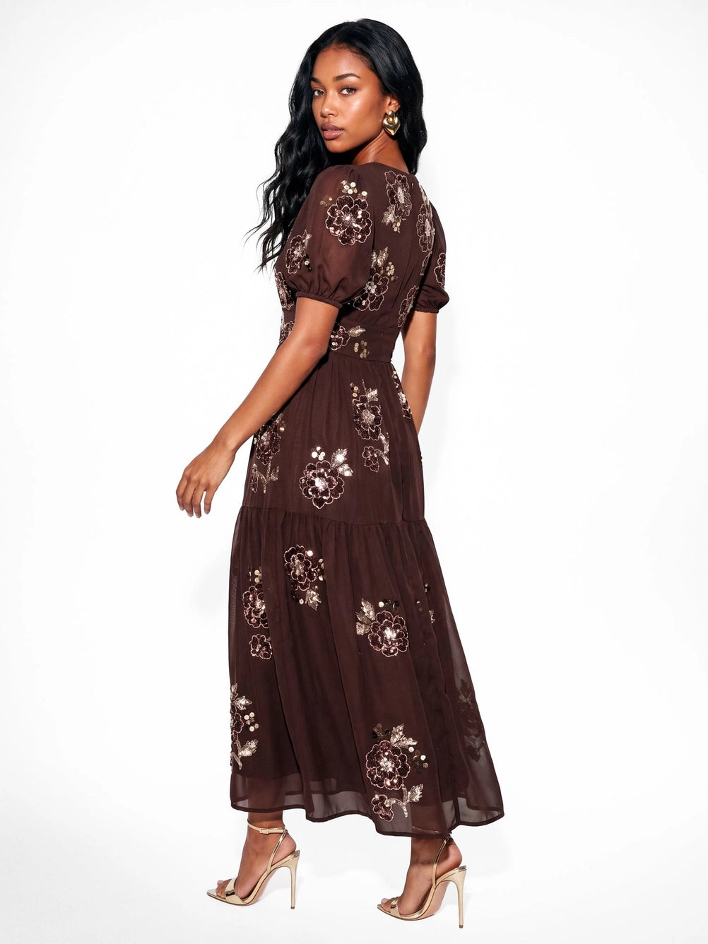 Maya Chocolate Keyhole Detail Embellished Midaxi Dress