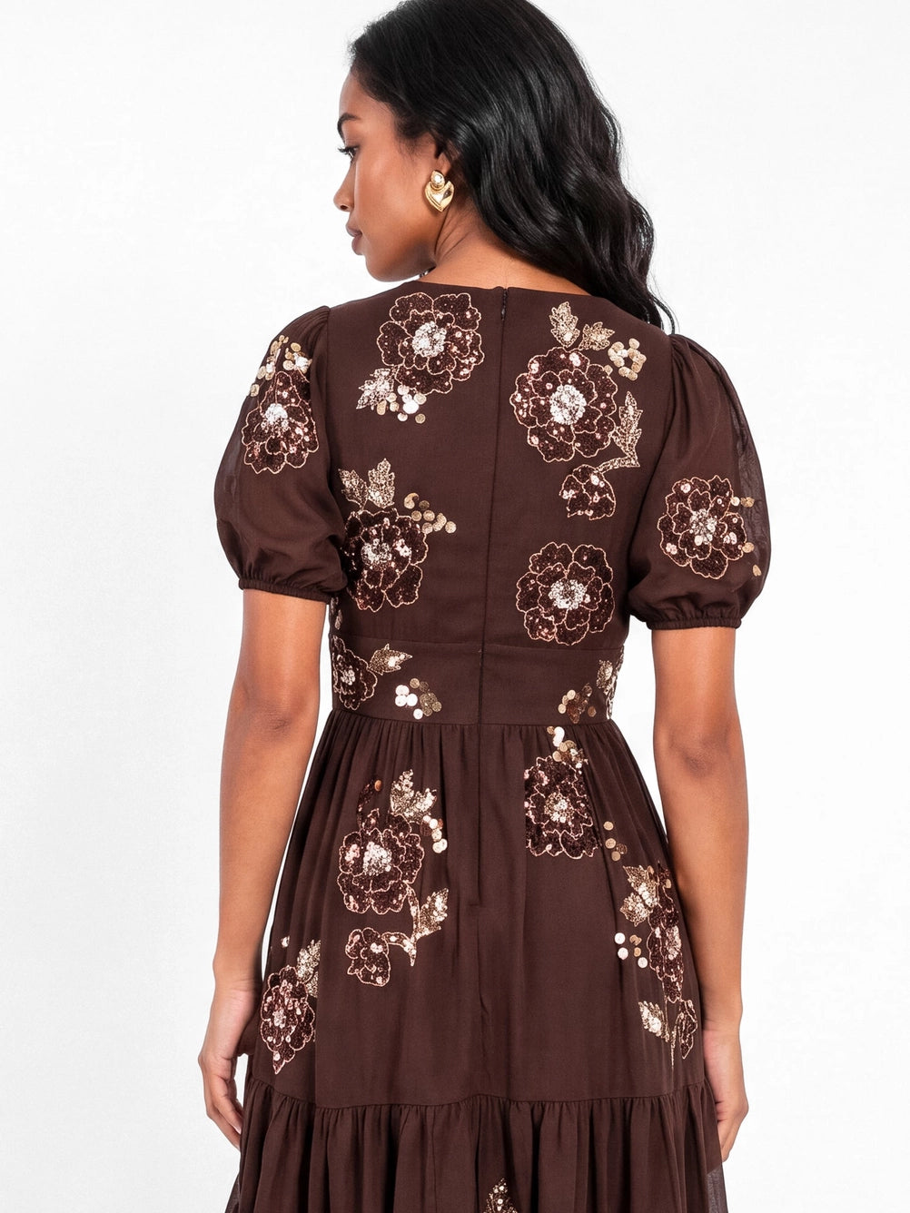 Maya Chocolate Keyhole Detail Embellished Midaxi Dress