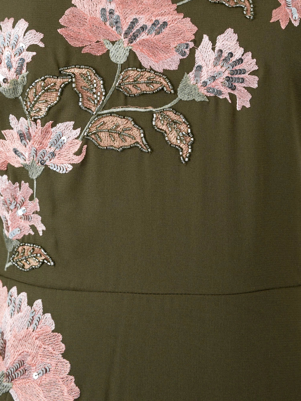 Maya Deep Olive Embroidered Ruffle V Neck Midaxi Dress