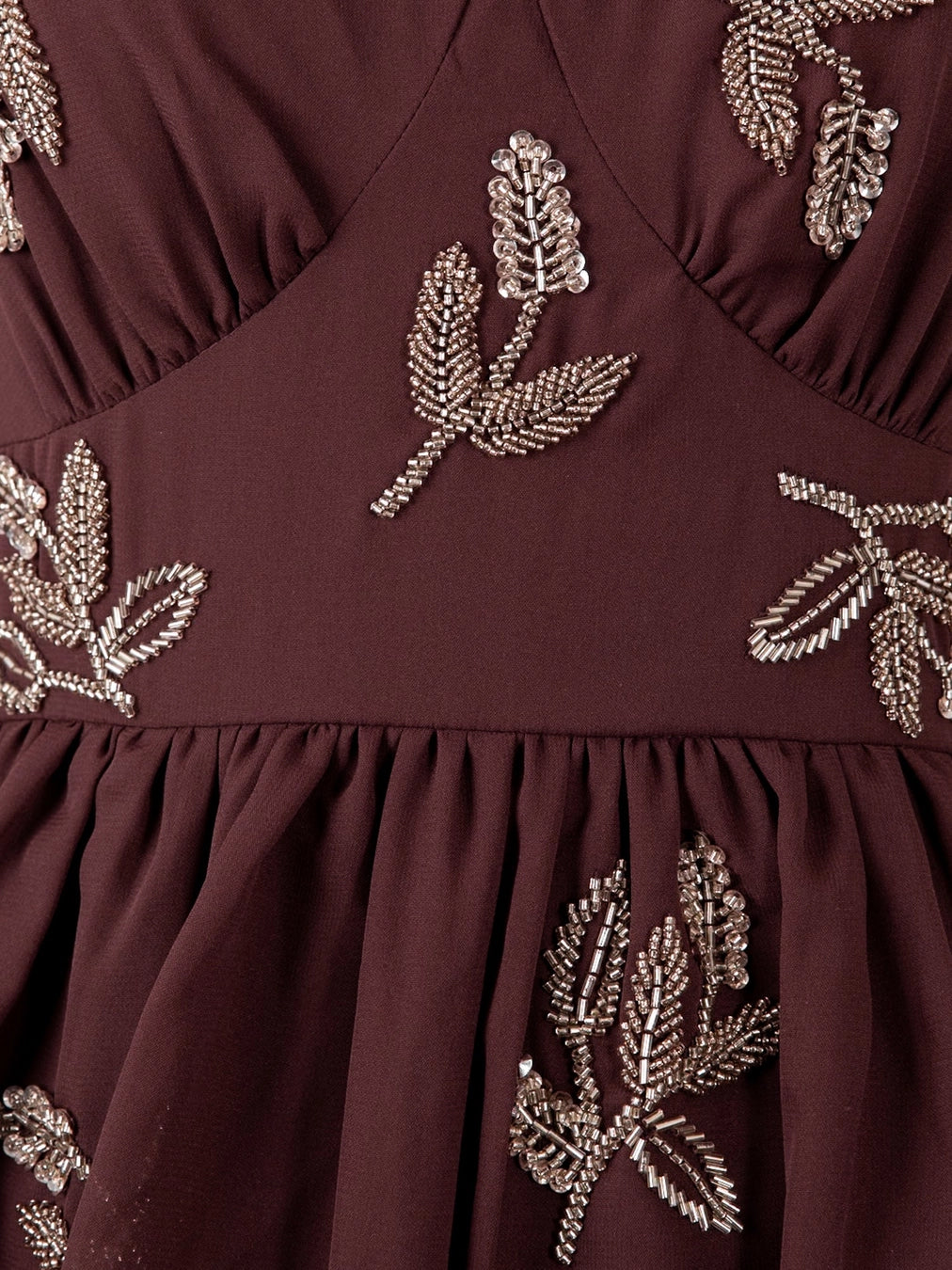 Maya Espresso Brown Leaf Embellished Tiered Maxi Dress