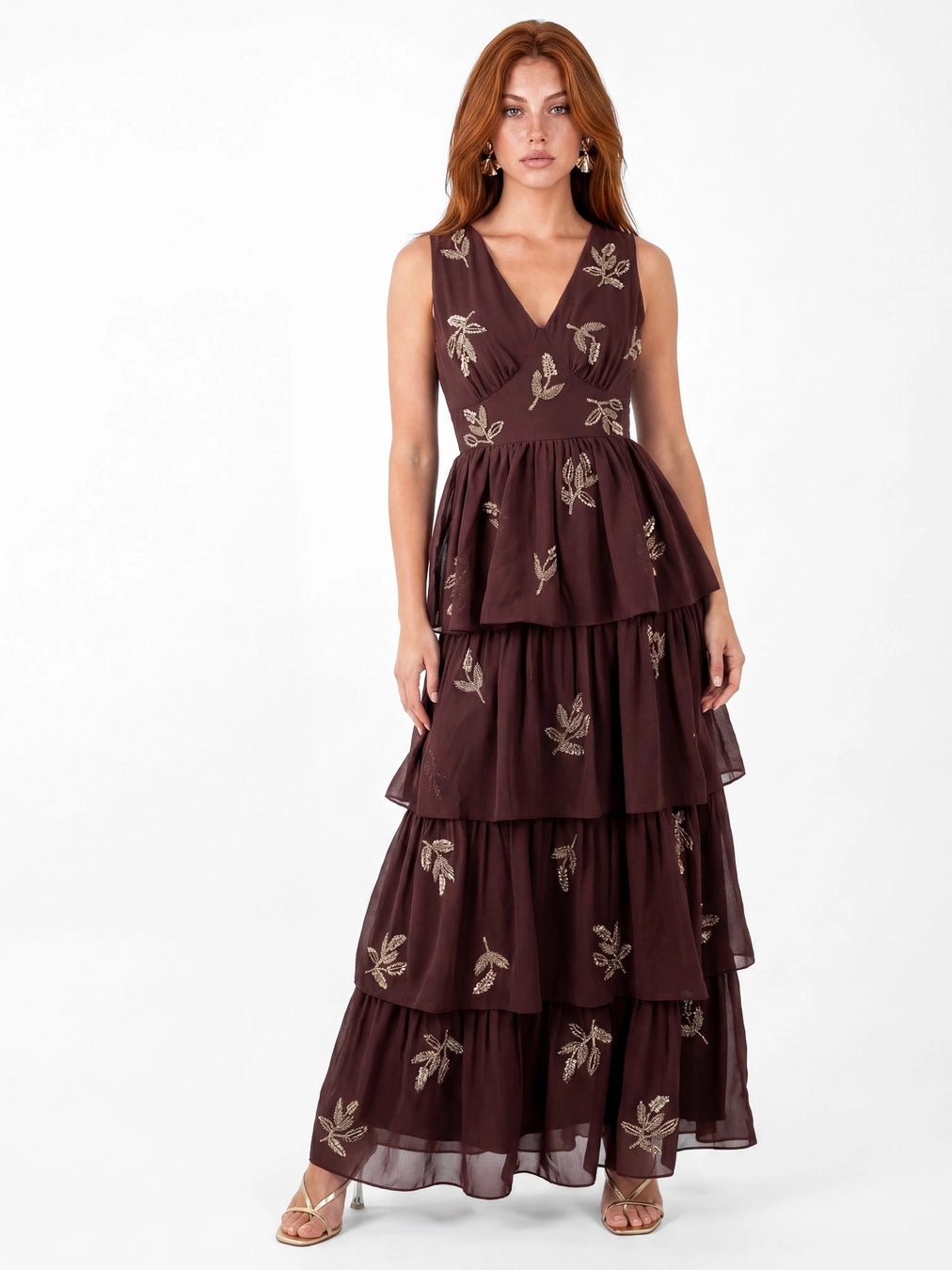 maya-espresso-leaf_gold-embellished-ruffle-tiered-maxi-dress