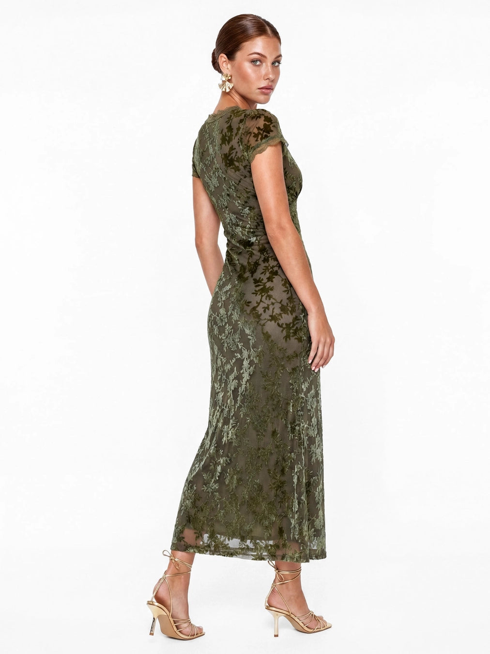 Maya Olive Floral Velvet Burnout Midaxi Dress