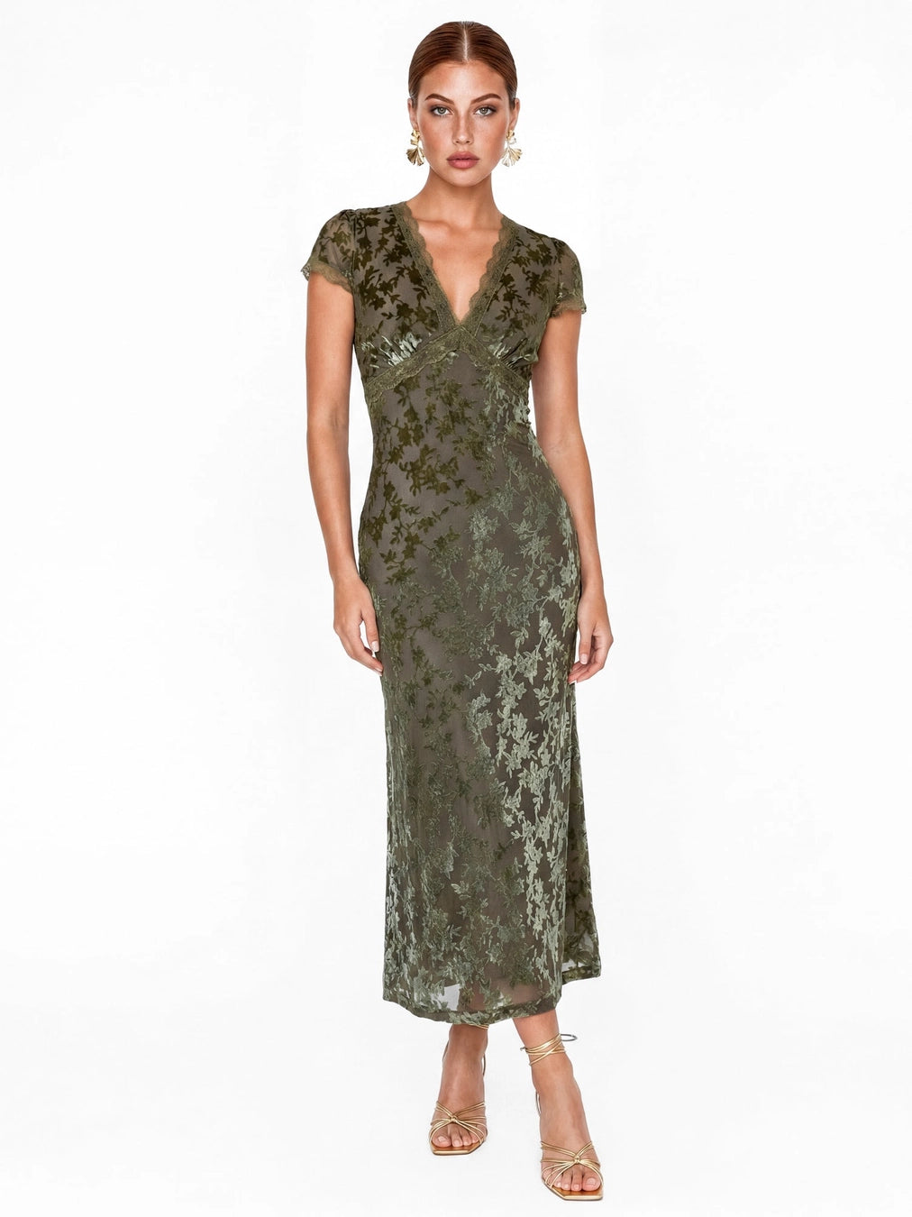 Maya Olive Floral Velvet Burnout Midaxi Dress