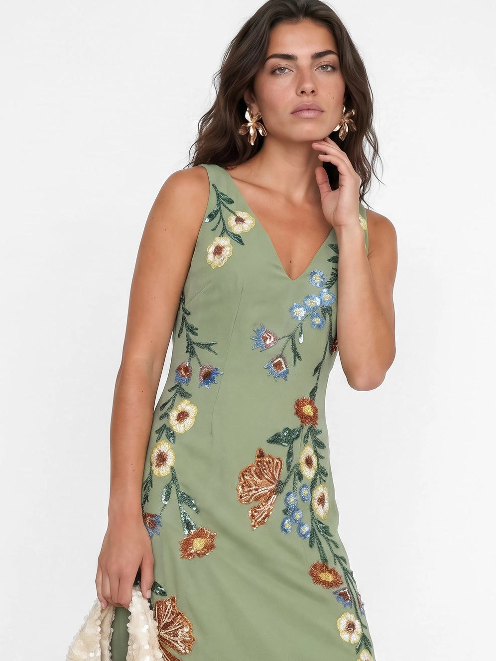 Maya Olive Sage Floral Chiffon Midaxi Dress