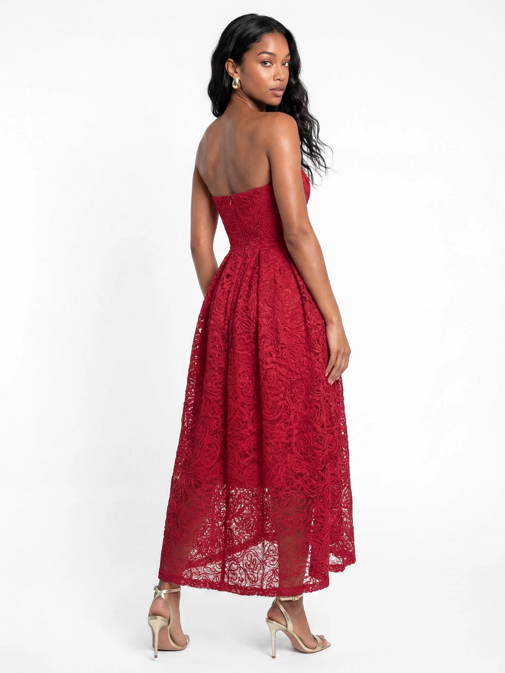 Maya Red Textured Lace Bandeau Midaxi Dress