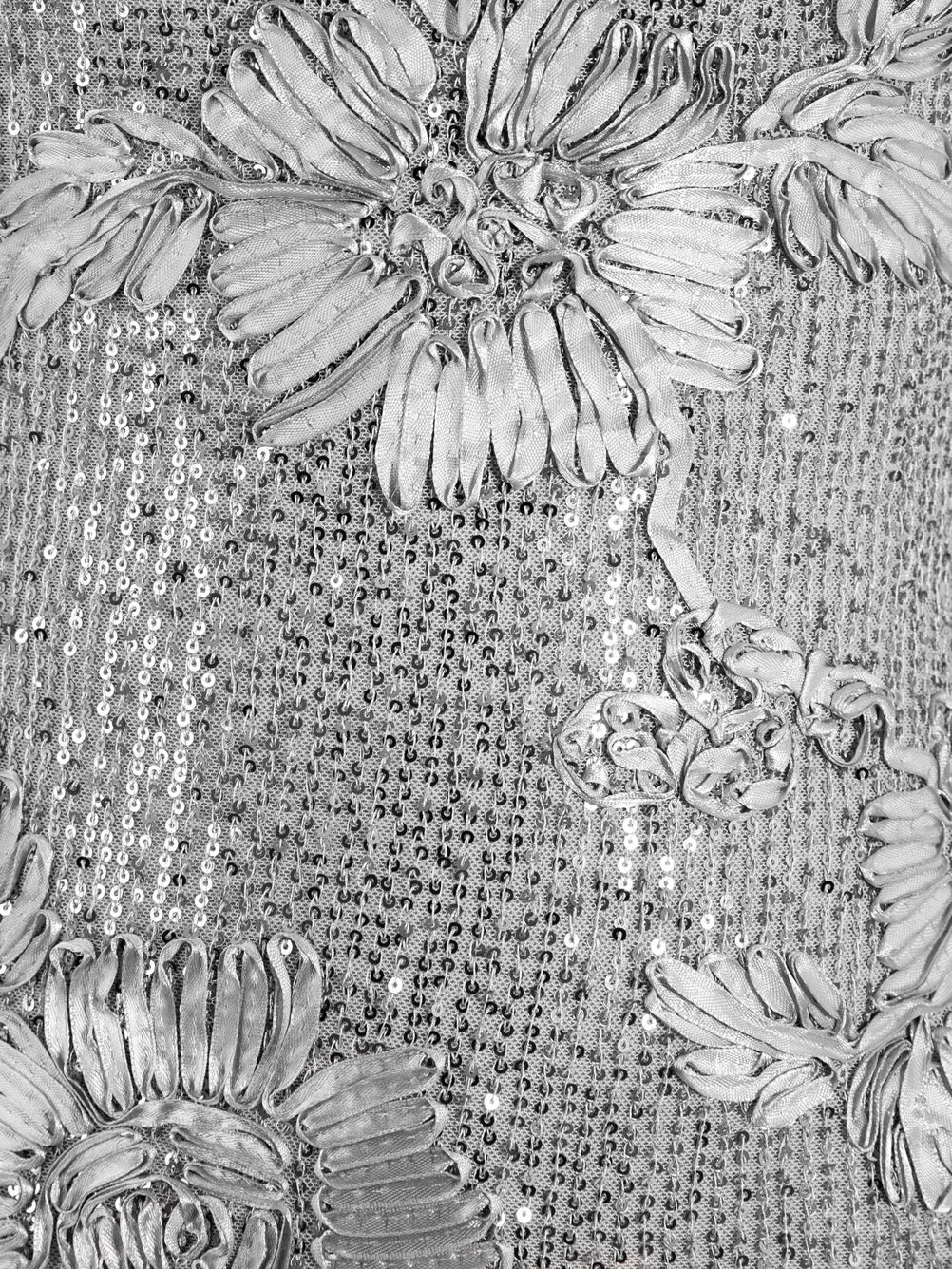 Maya Silver Floral Ribbon Applique & Sequin Maxi Dress