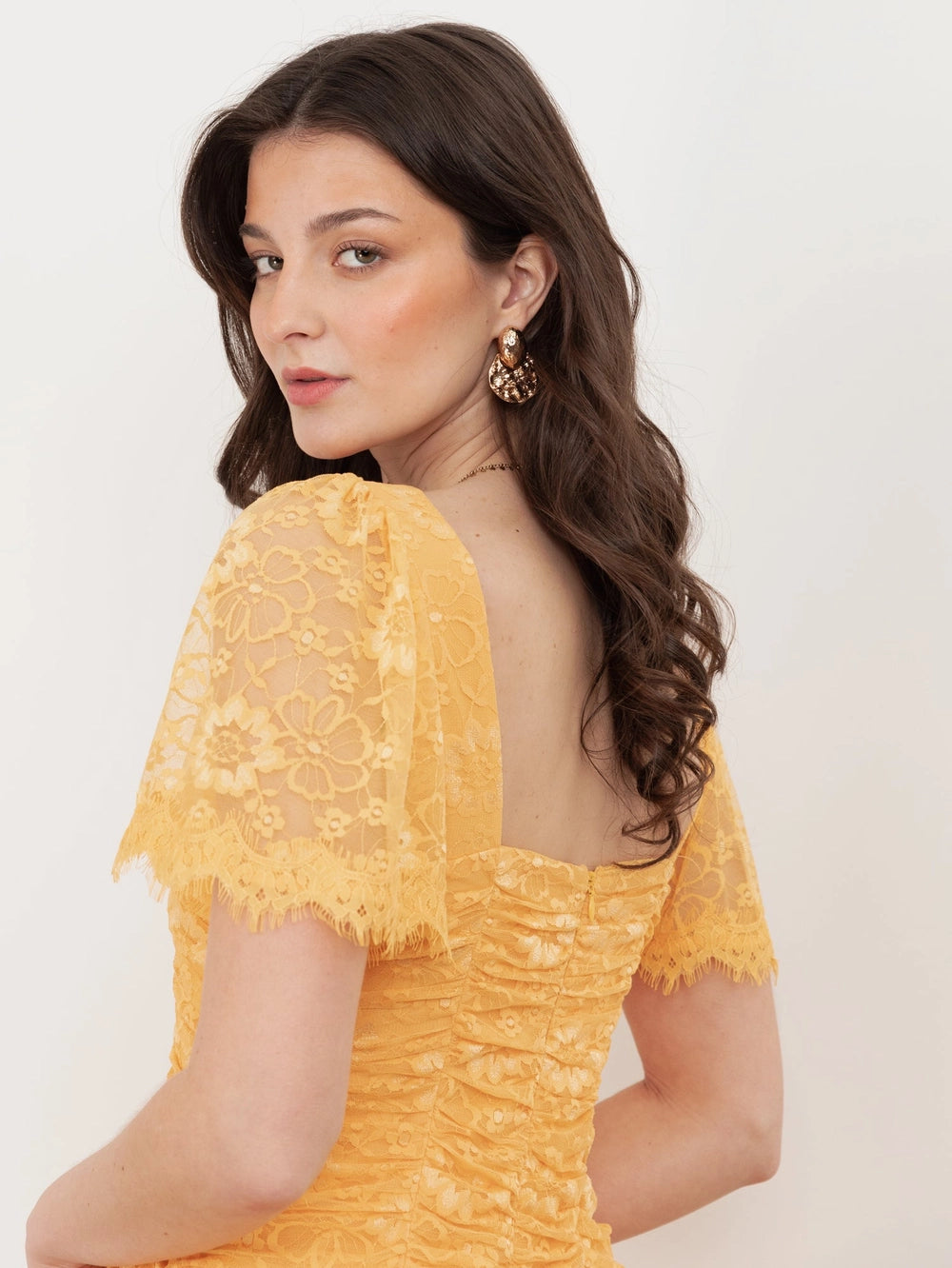 Maya Sunflower Yellow Square Neck Lace Midaxi Dress