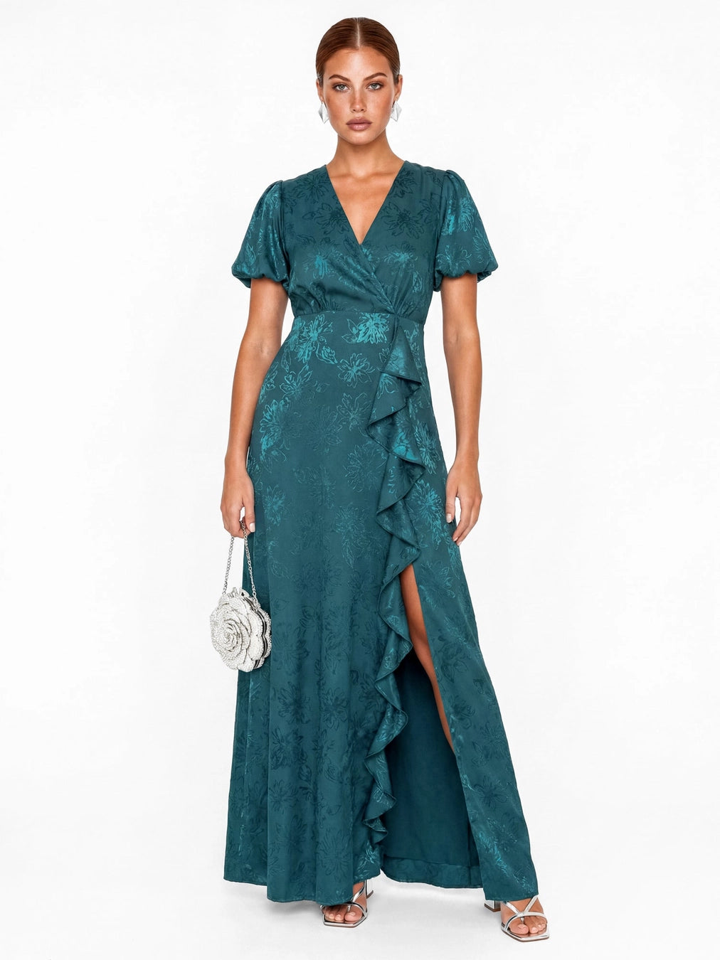 maya-teal-jacquard-wrap-dress