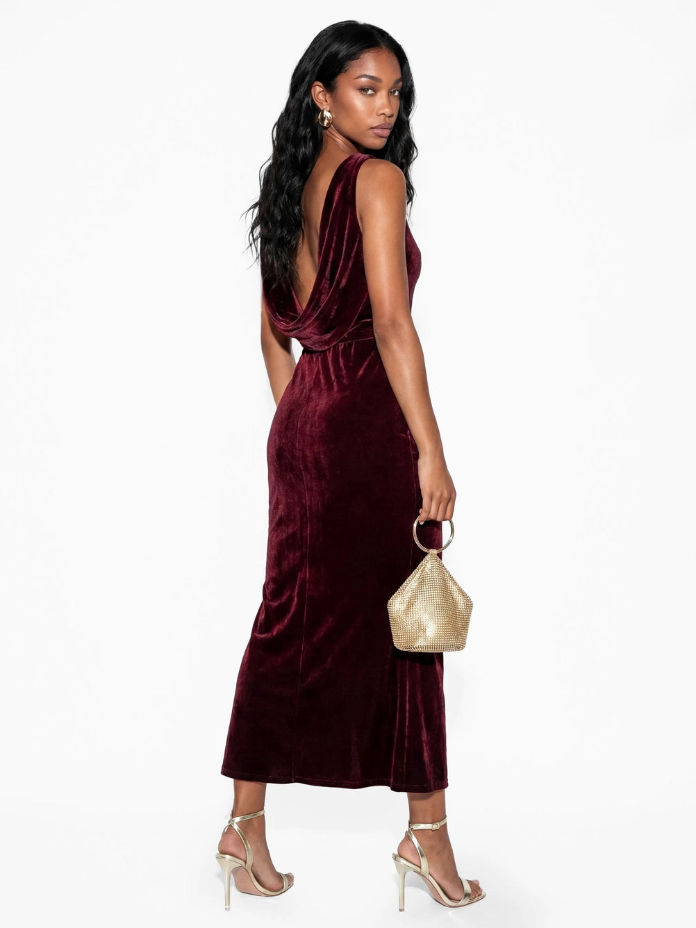 Maya Wine Floral Embellished Velvet Midaxi Dress