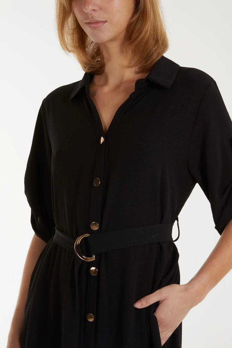 qed london black shirt midi dress