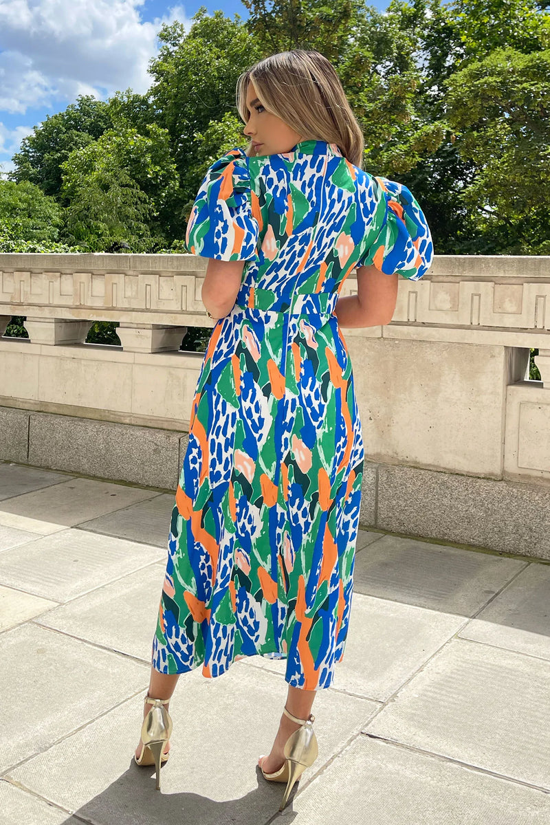 girl in mind lilith green and blue midi dress