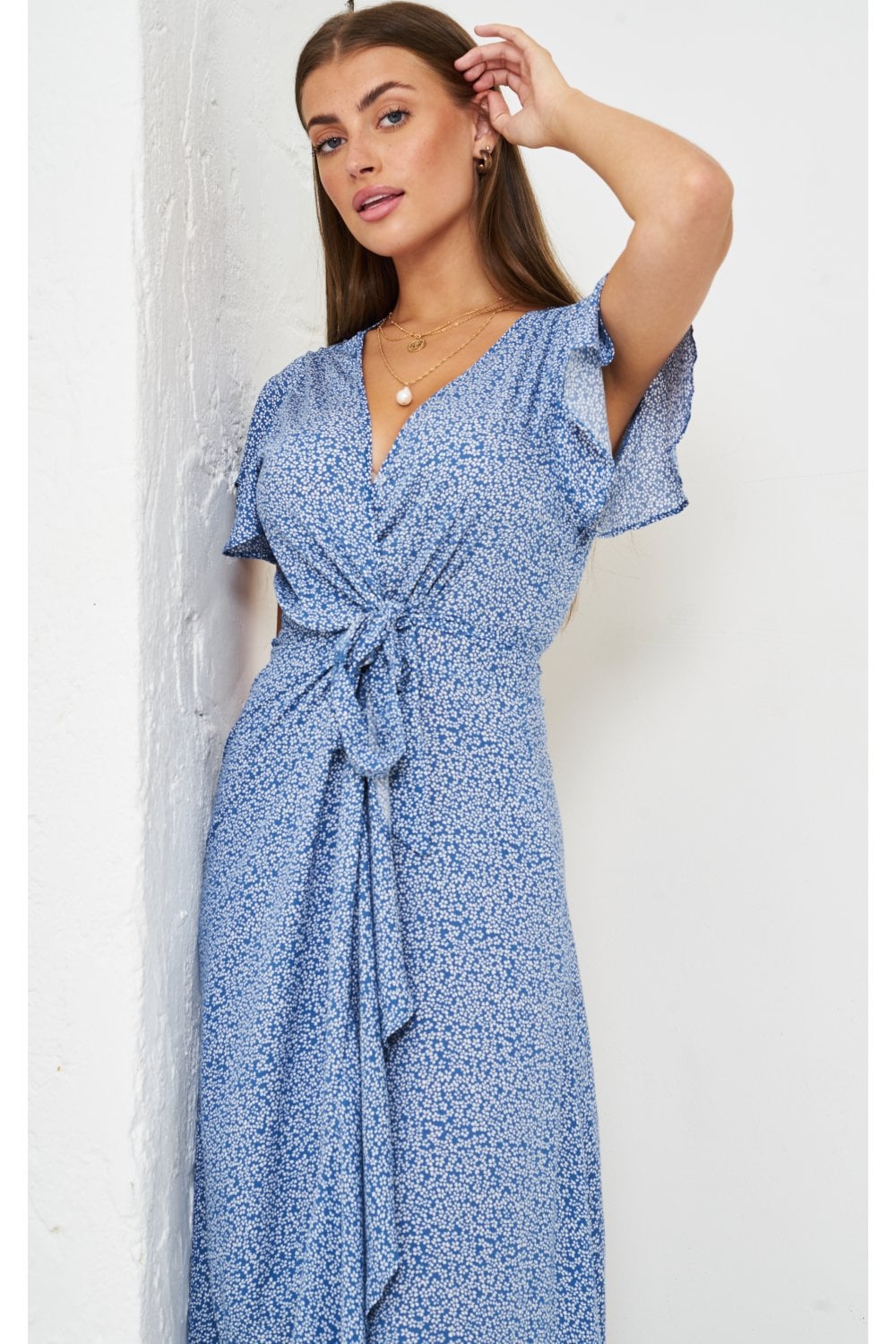 love frontrow blue ditsy summer maxi dress