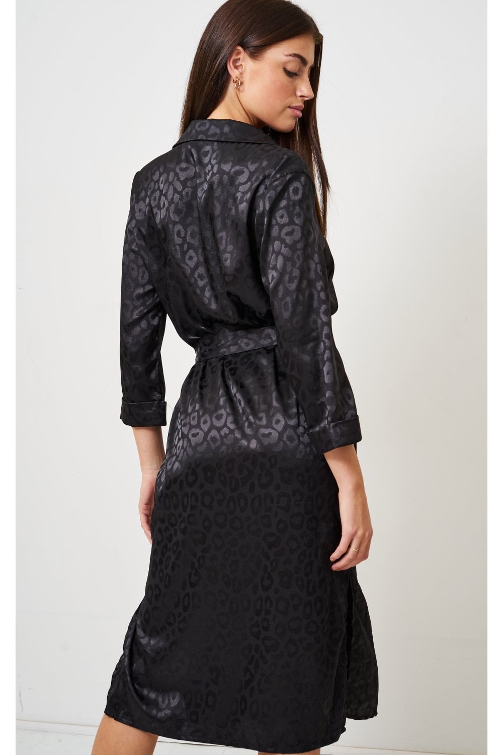 love-frontrow-black-jacquard-print-shirt-dress
