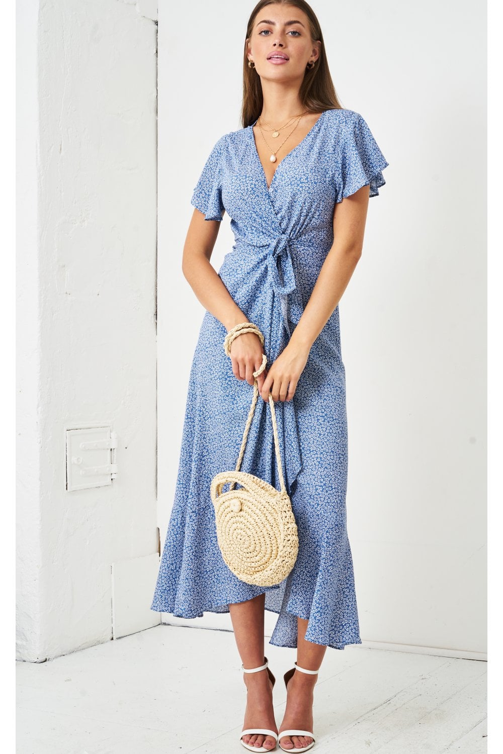 love frontrow blue ditsy summer maxi dress
